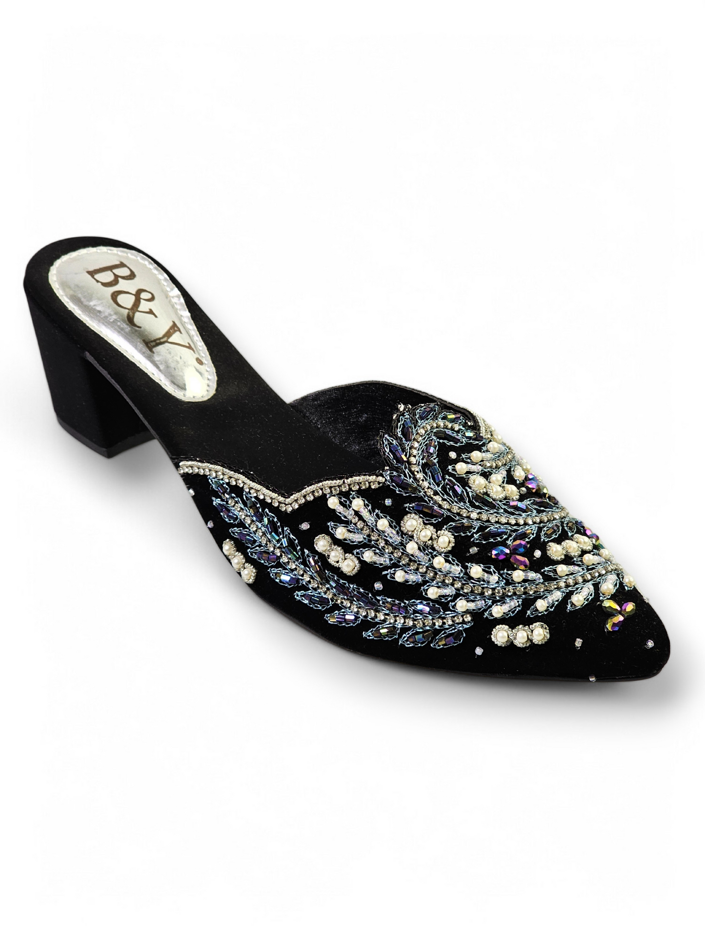 Mule 9437 Preto Com Azul Salto 6cm