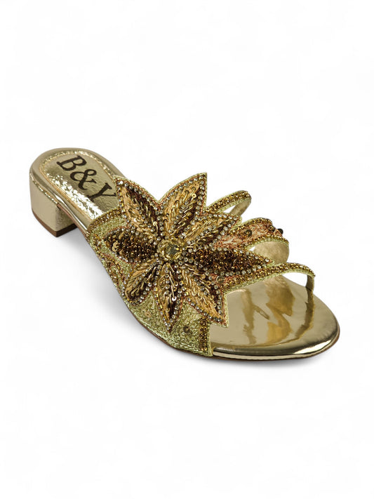 Tamanco 9724 Dourado Com Salto Bloco 3cm