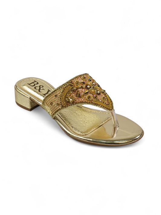 Chinelo 9631 Dourado Com Salto Bloco