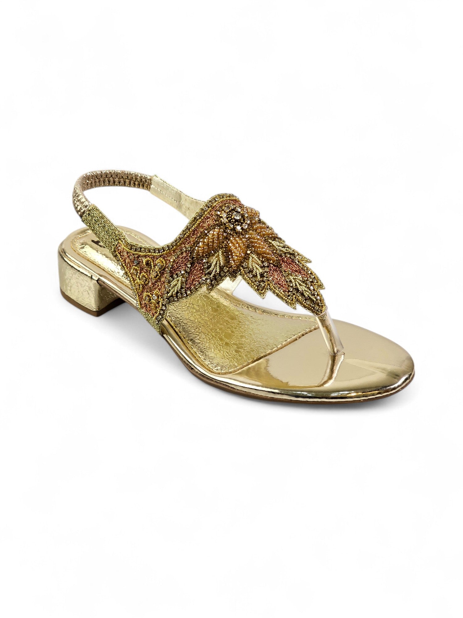 Sandália 9398 Dourado Com Salto Bloco