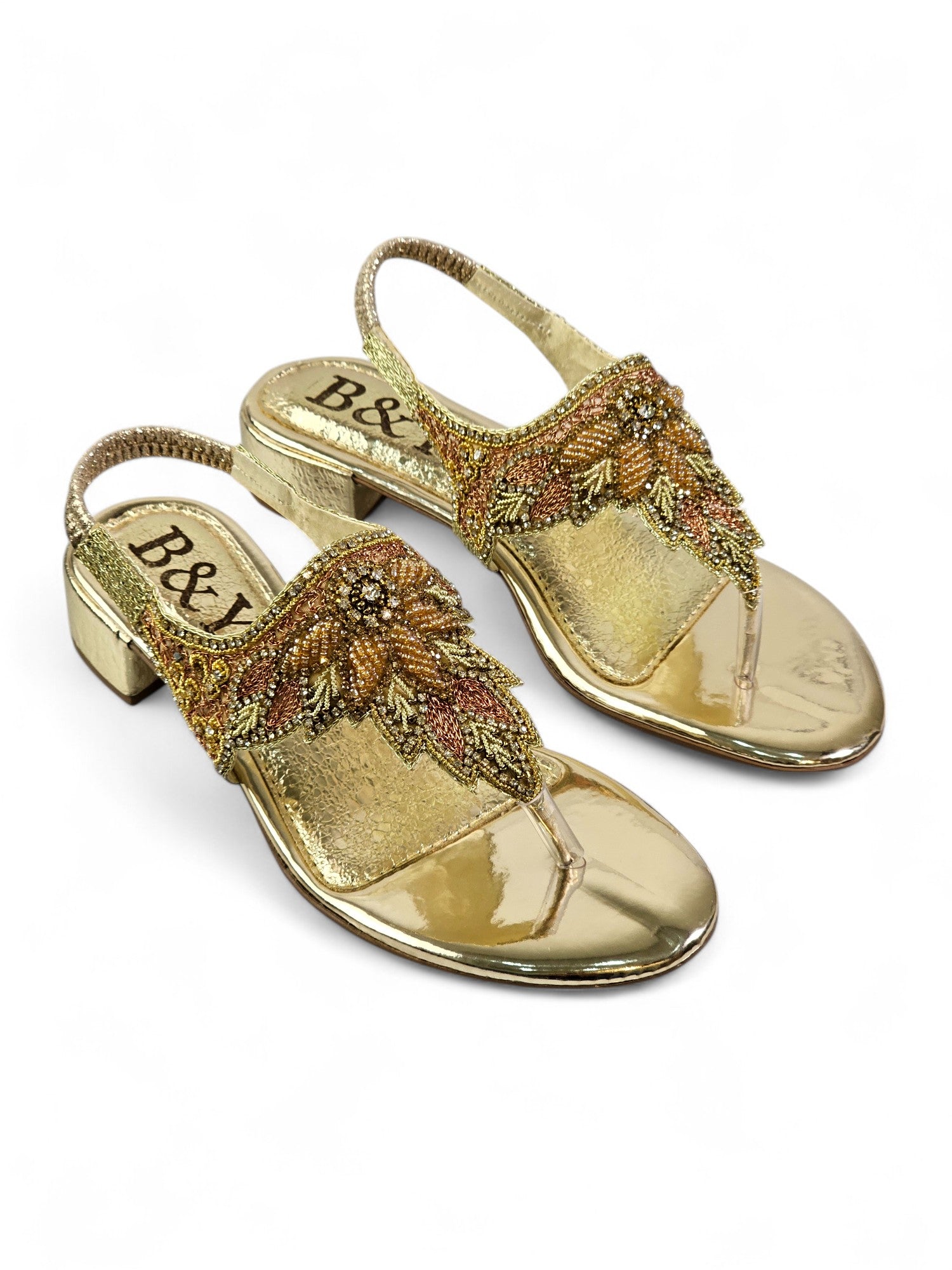 Sandália 9398 Dourado Com Salto Bloco