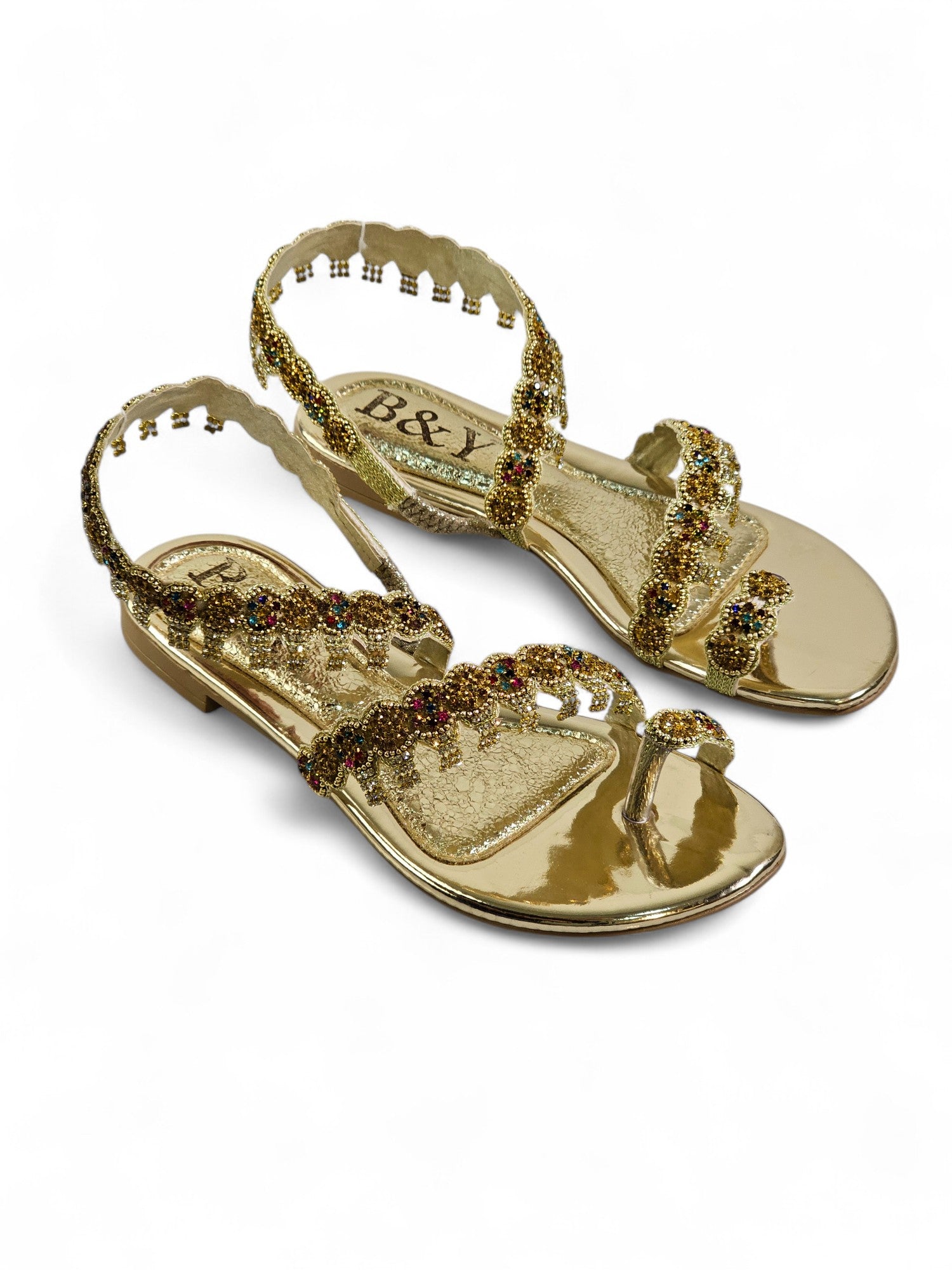 Sandália 9159 Dourado Colorido Sem Salto