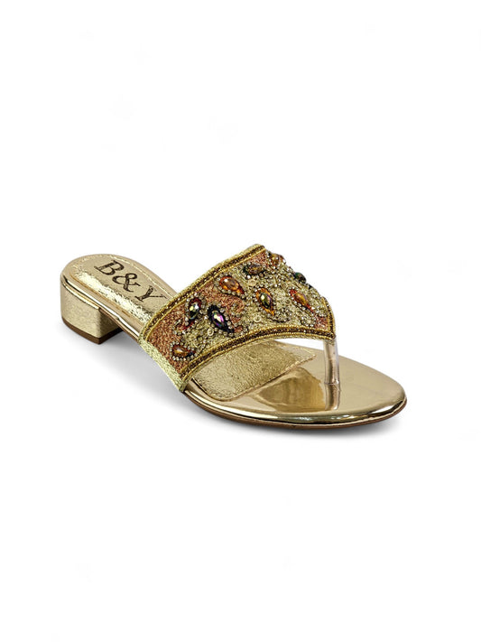 Chinelo 9441 Dourado Com Salto Bloco