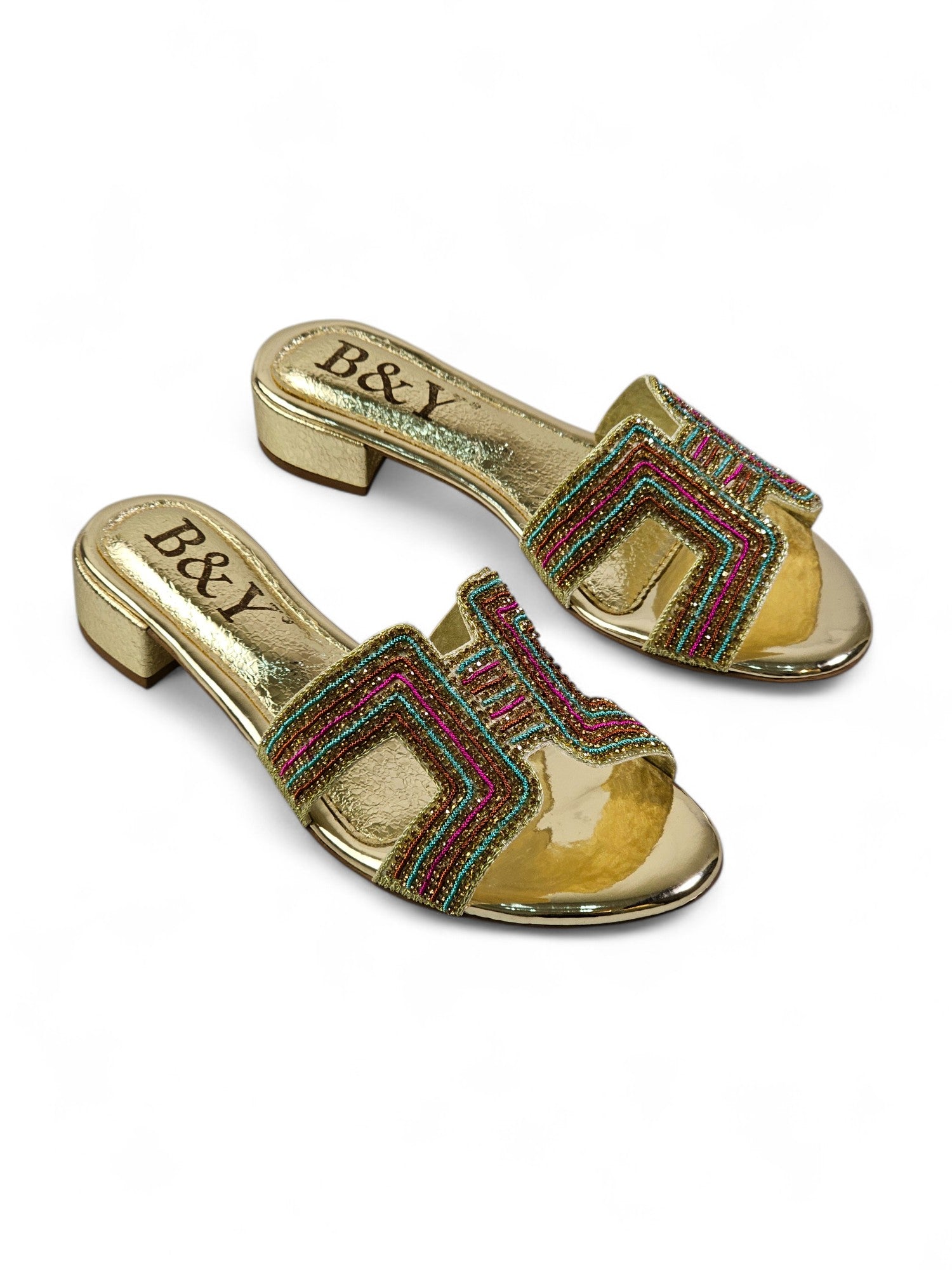 Tamanco 9575 Dourado Colorido Salto Bloco