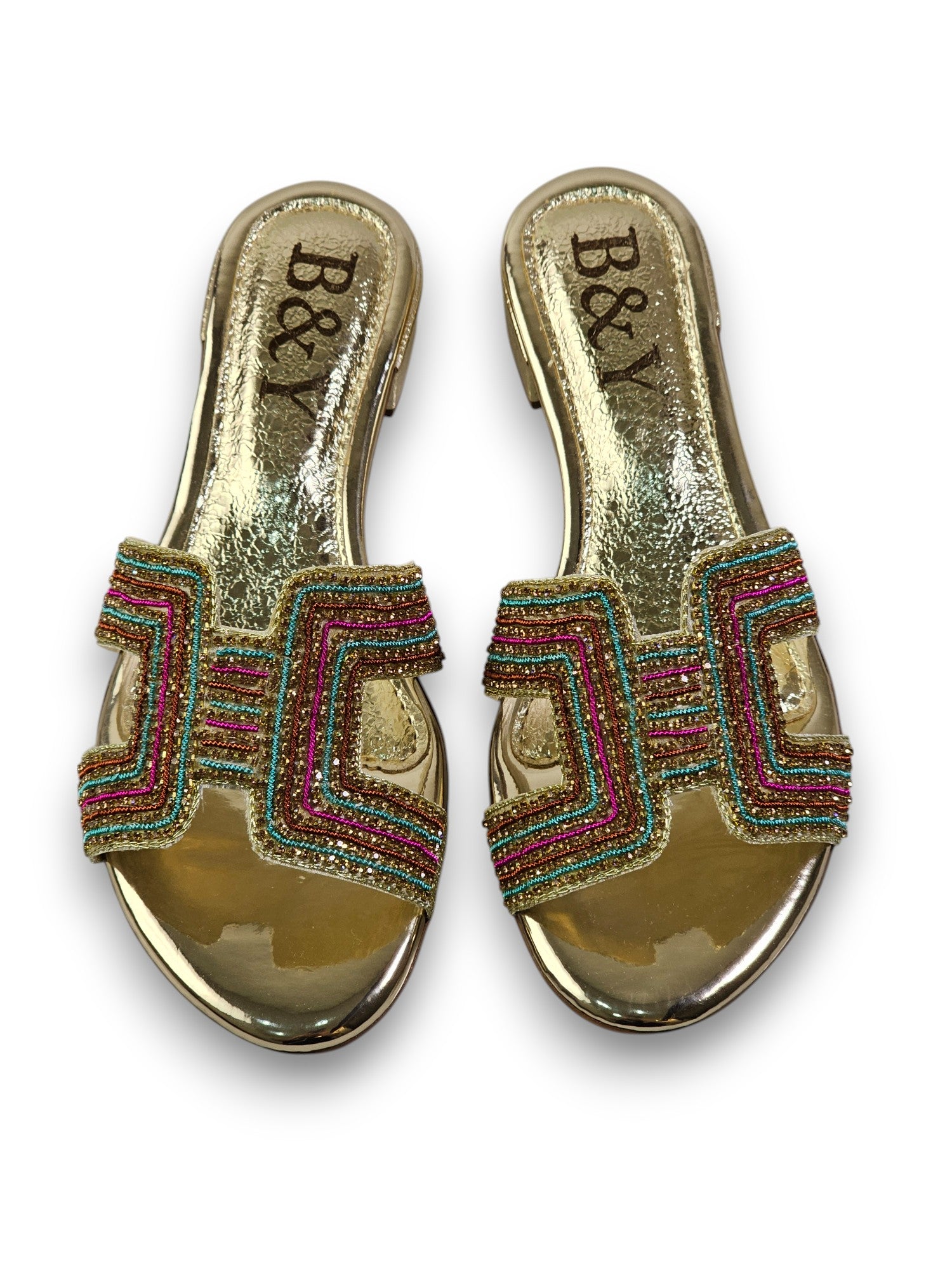 Tamanco 9575 Dourado Colorido Salto Bloco