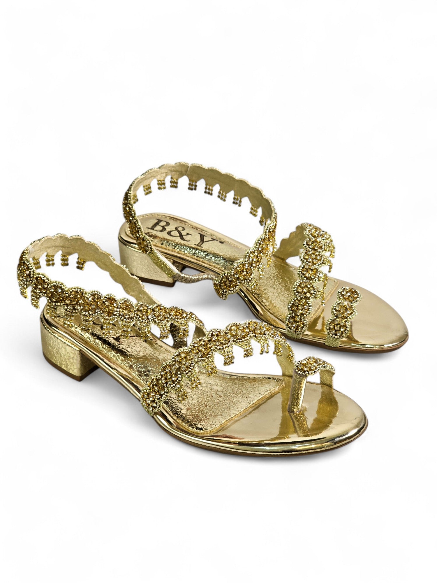 Sandália 9159 Dourado Com Salto Bloco