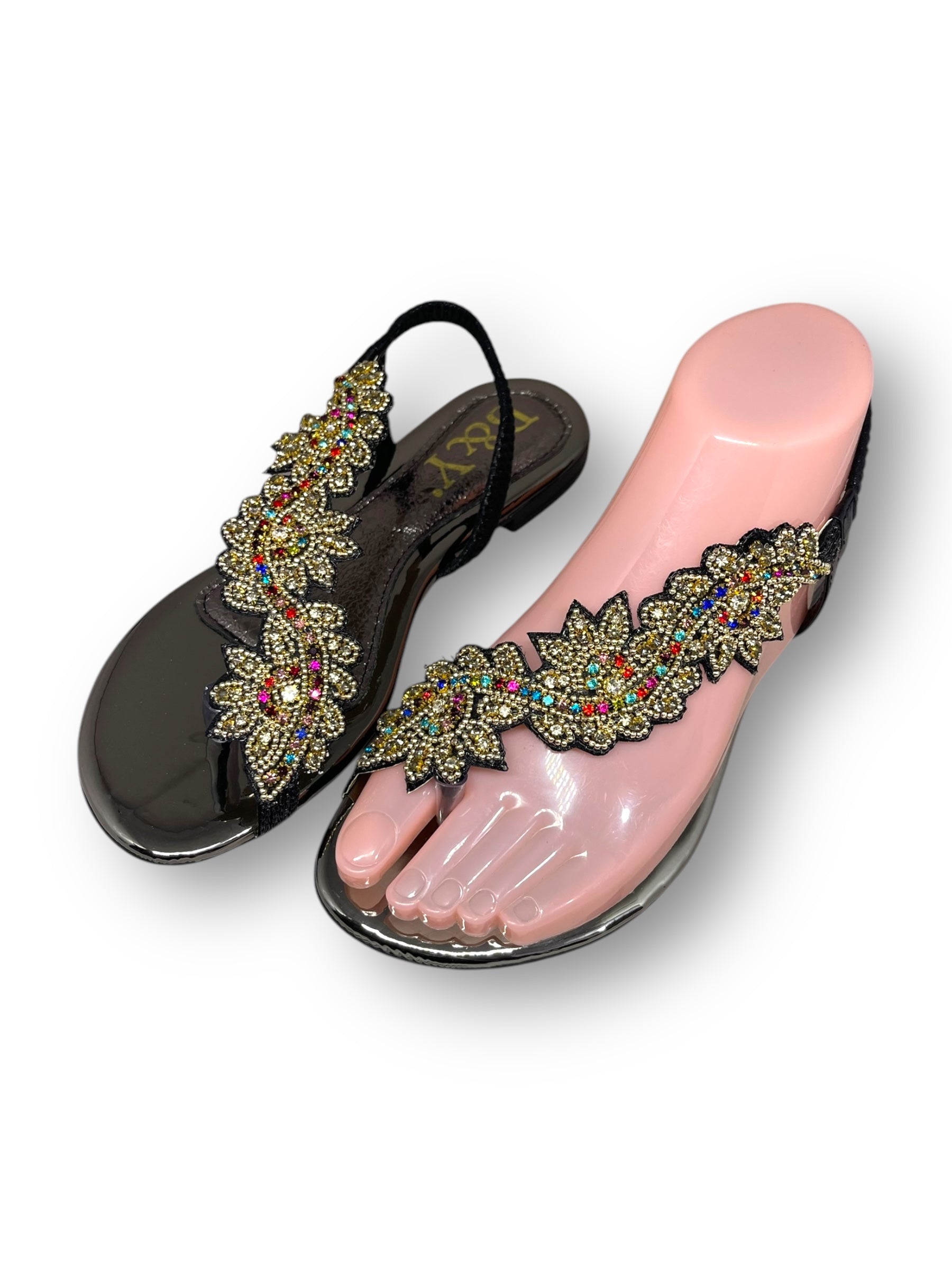 Sandália 8018 Preto Colorido Sem Salto