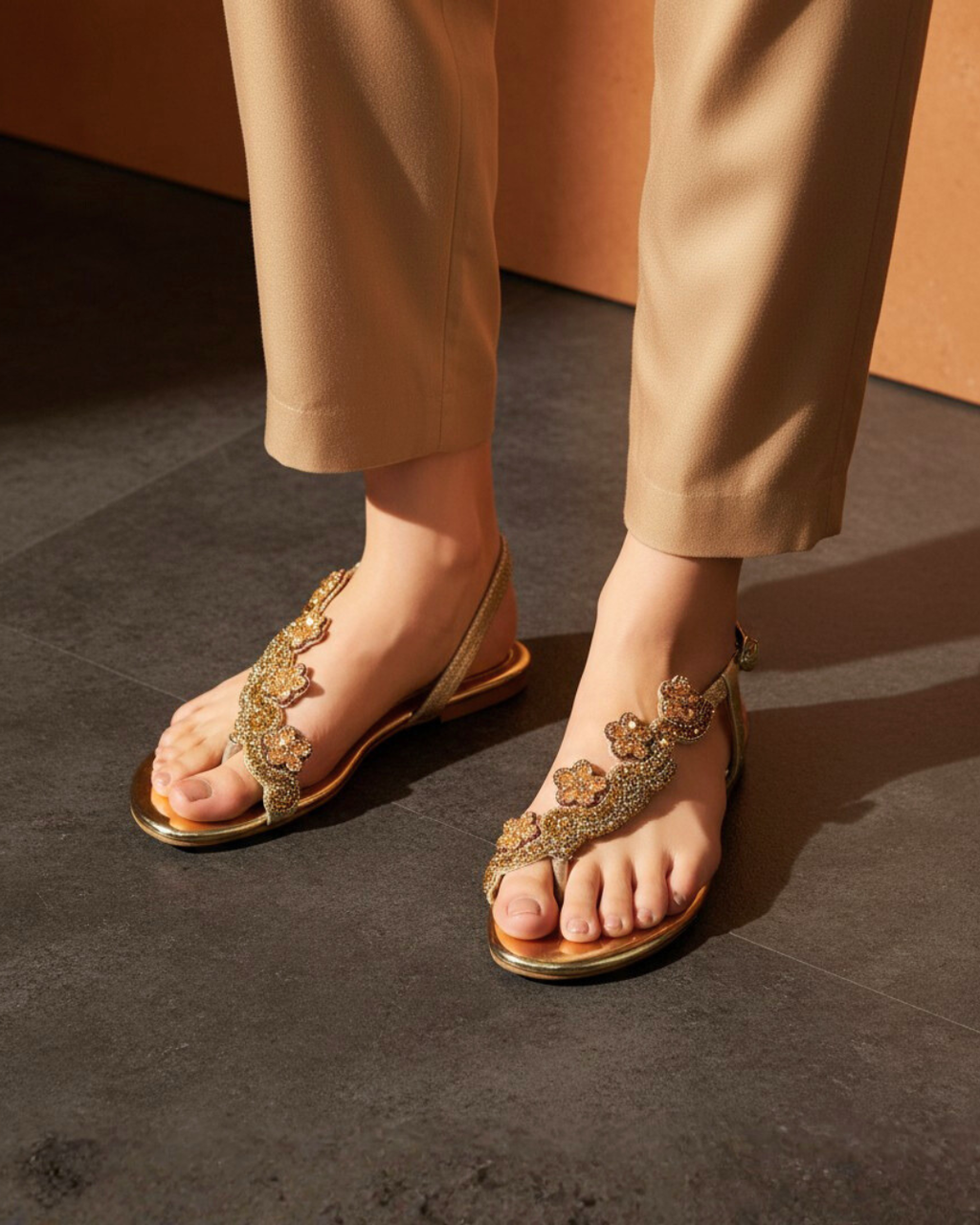 Sandália 9576 Dourado Sem Salto