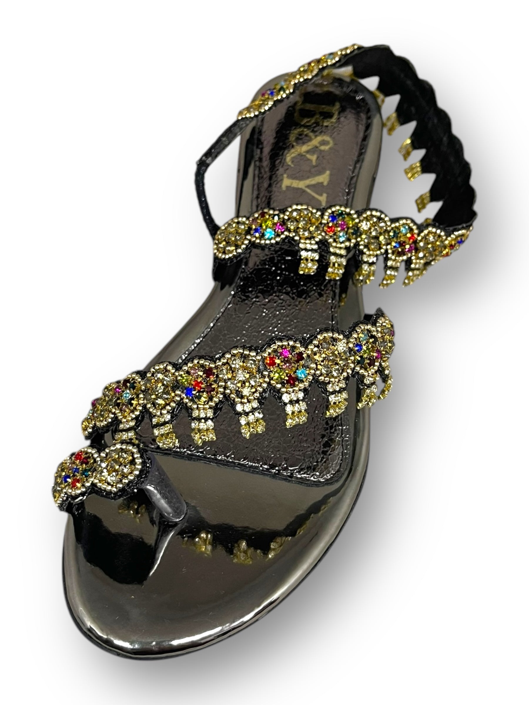 Sandália 9159 Preto Colorido Com Salto Bloco 3cm