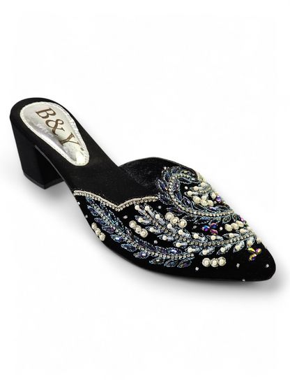 Mule 9437 Preto Com Azul Salto 6cm
