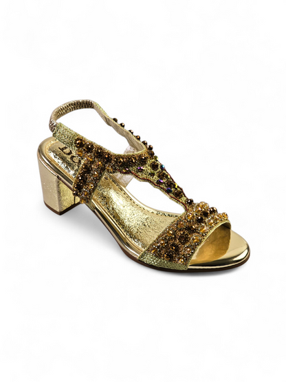 Sandália 9458 Dourado Com Salto Alto 6cm