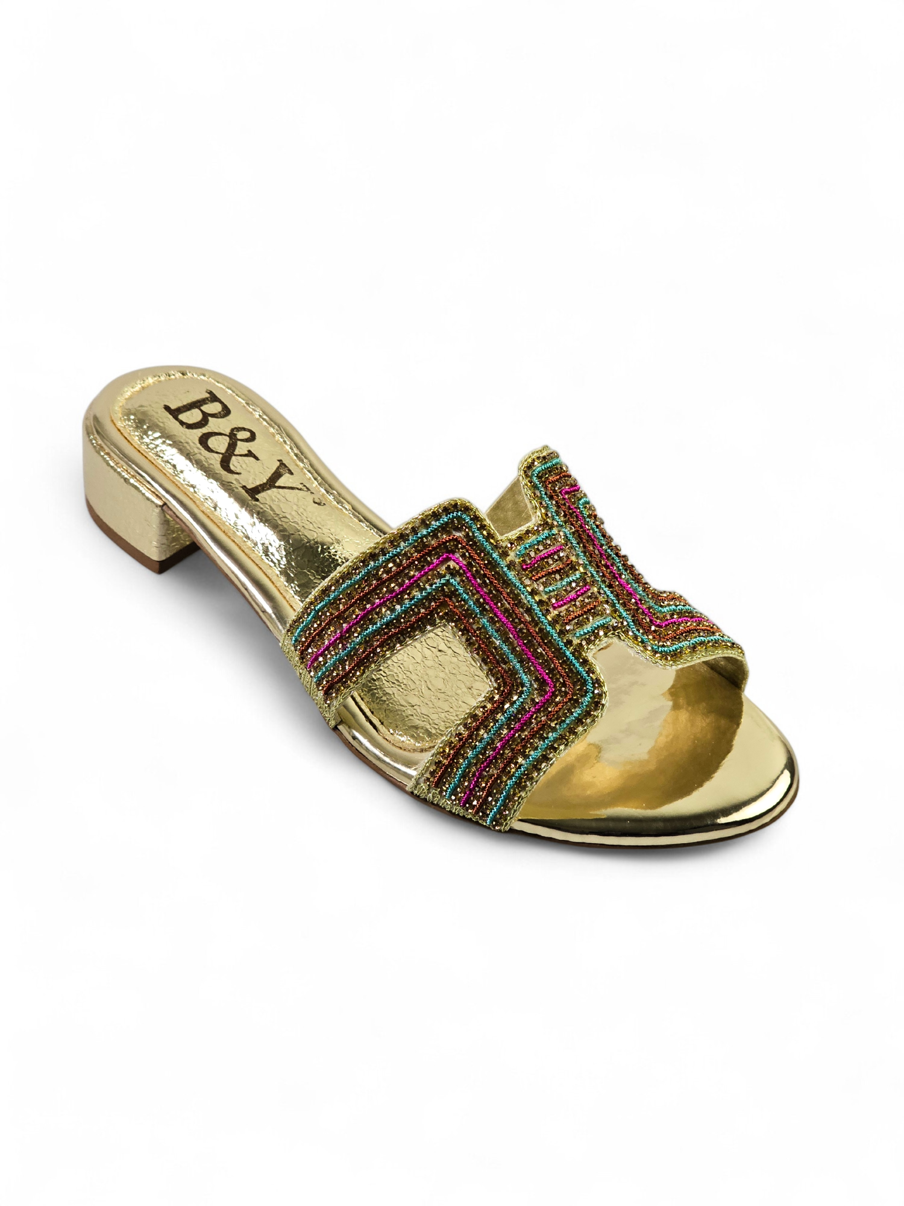 Tamanco 9575 Dourado Colorido Salto Bloco