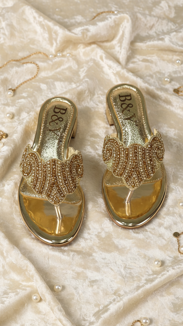 Chinelo 9827 Dourado Salto Bloco