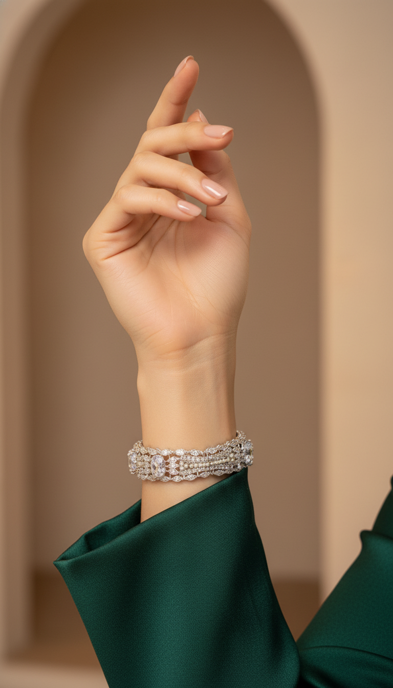 Bracelete Folheado Semi Joia Prata #1074