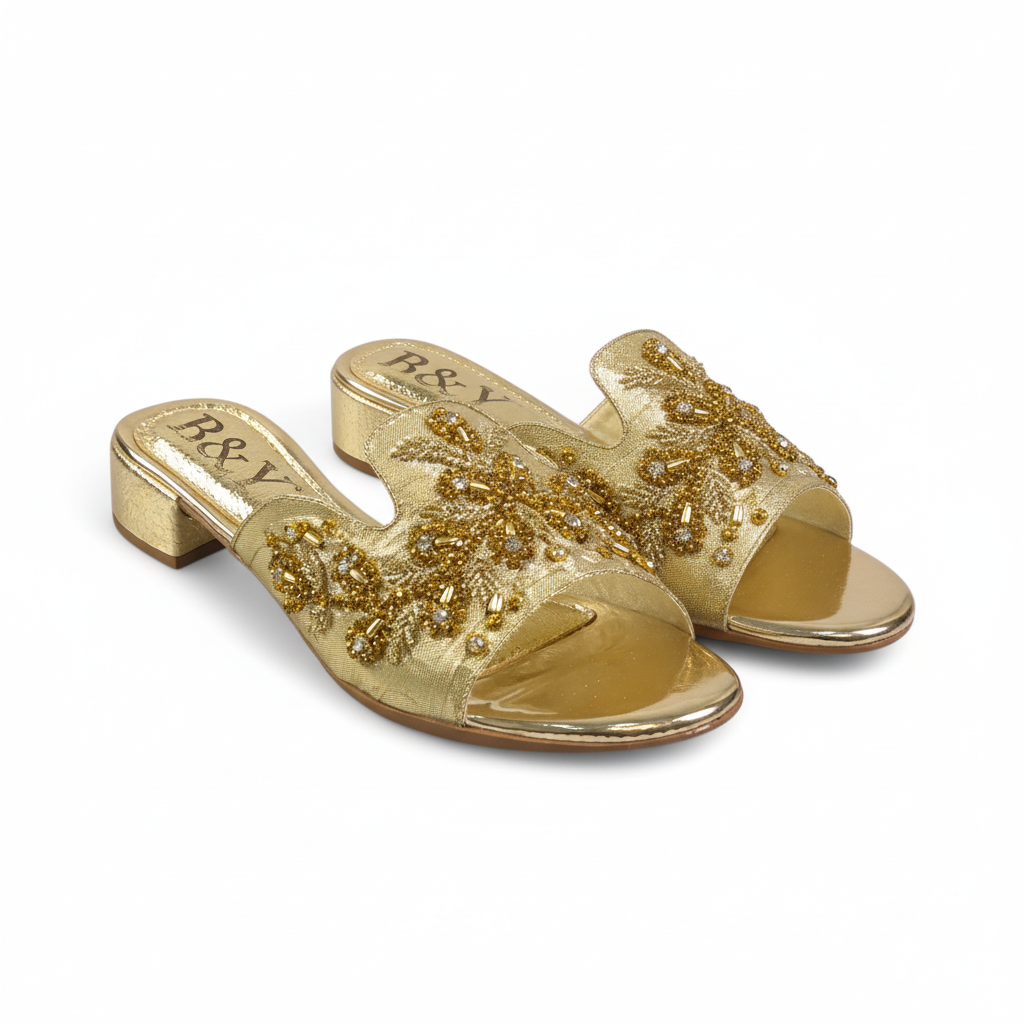 Tamanco 9603 Dourado Salto Bloco