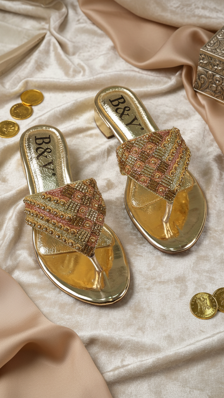 Chinelo 9829 Dourado Salto Bloco 3 cm