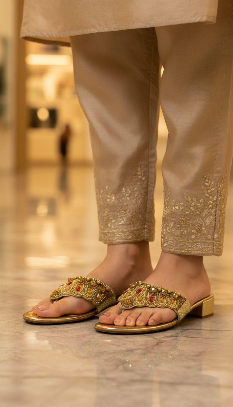 Chinelo 9622 Dourado Salto Bloco 3 cm