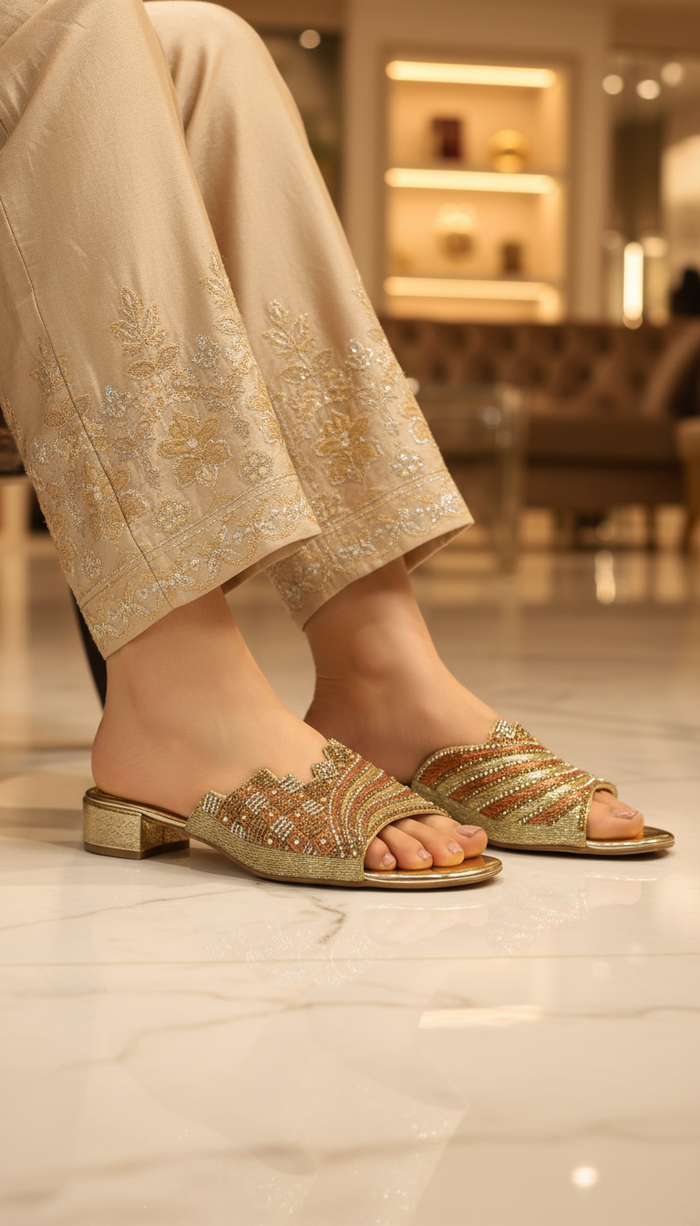 Tamanco 9369 Dourado Salto Bloco