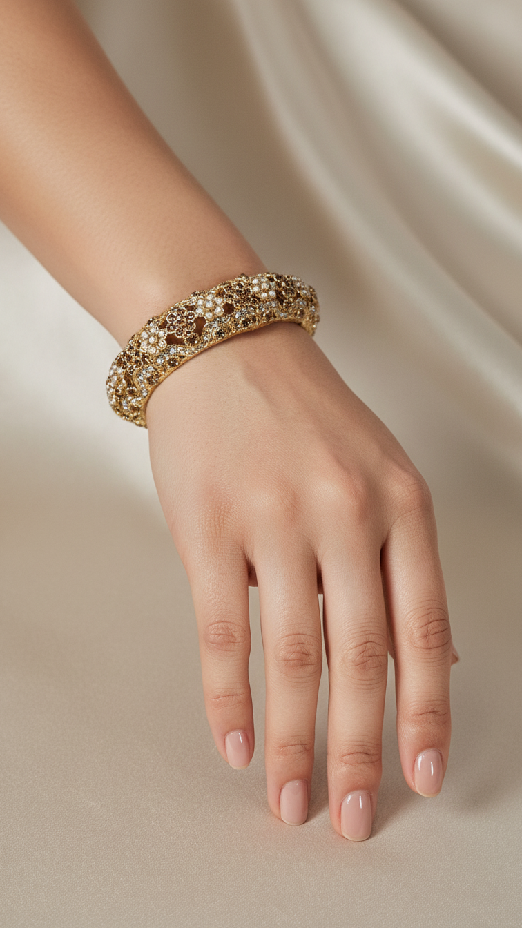 Bracelete Folheado Semi Joia Dourado #003