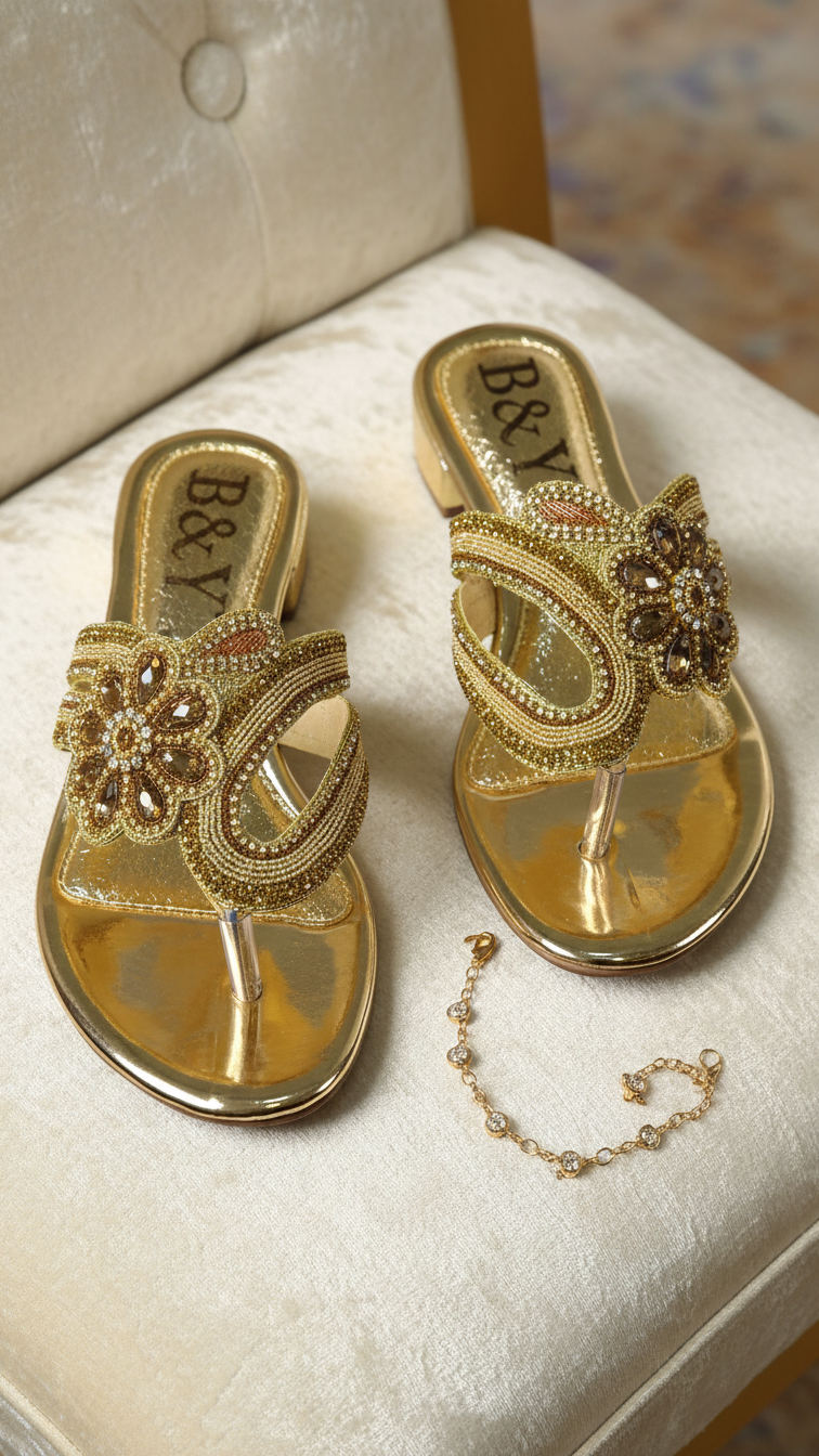 Chinelo 9821 Dourado Salto Bloco