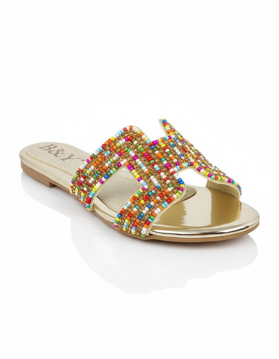 Tamanco 9135 Dourada Colorido Sem Salto