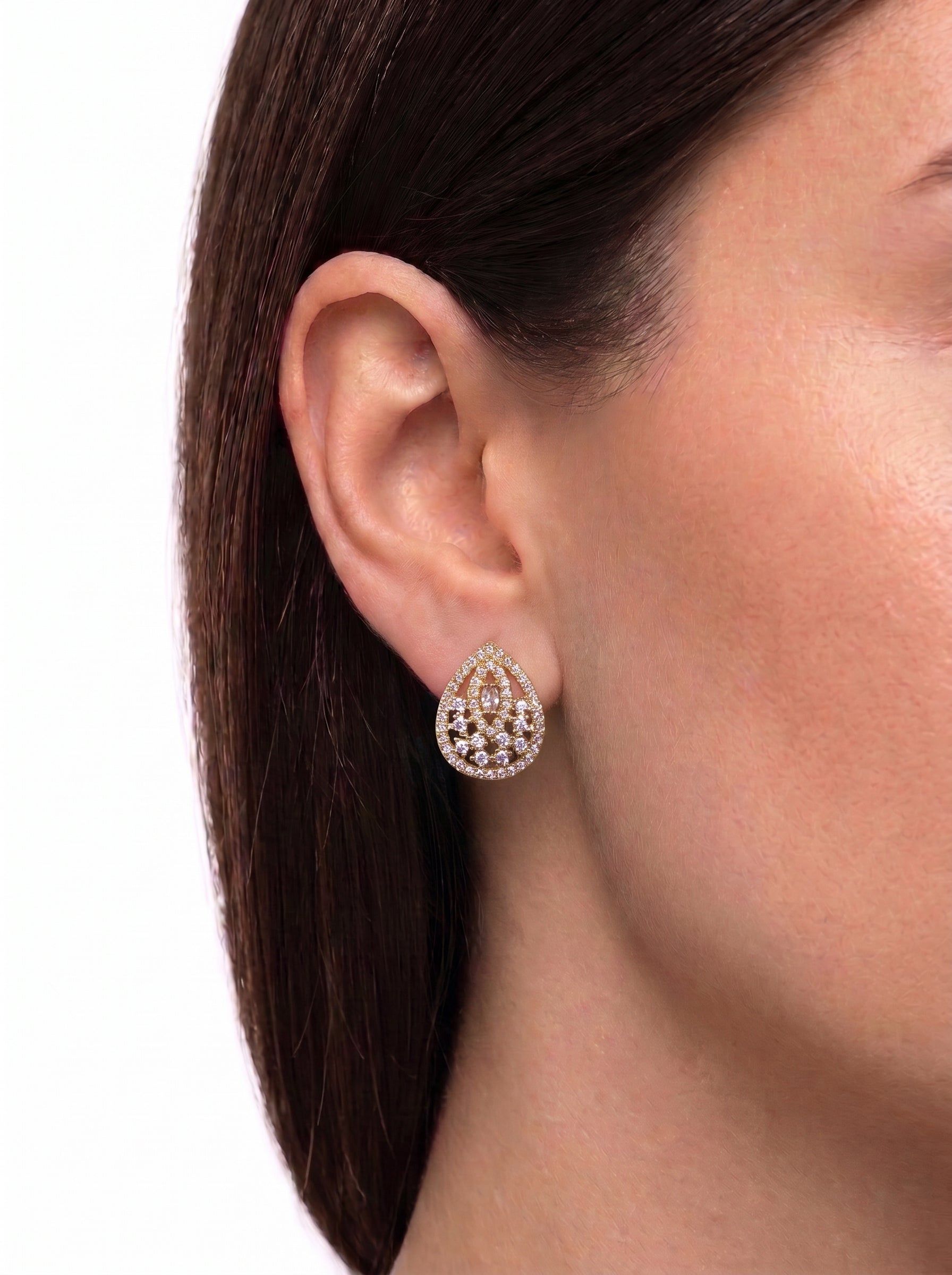 Brinco Cristal Zirconia Dourado #2054