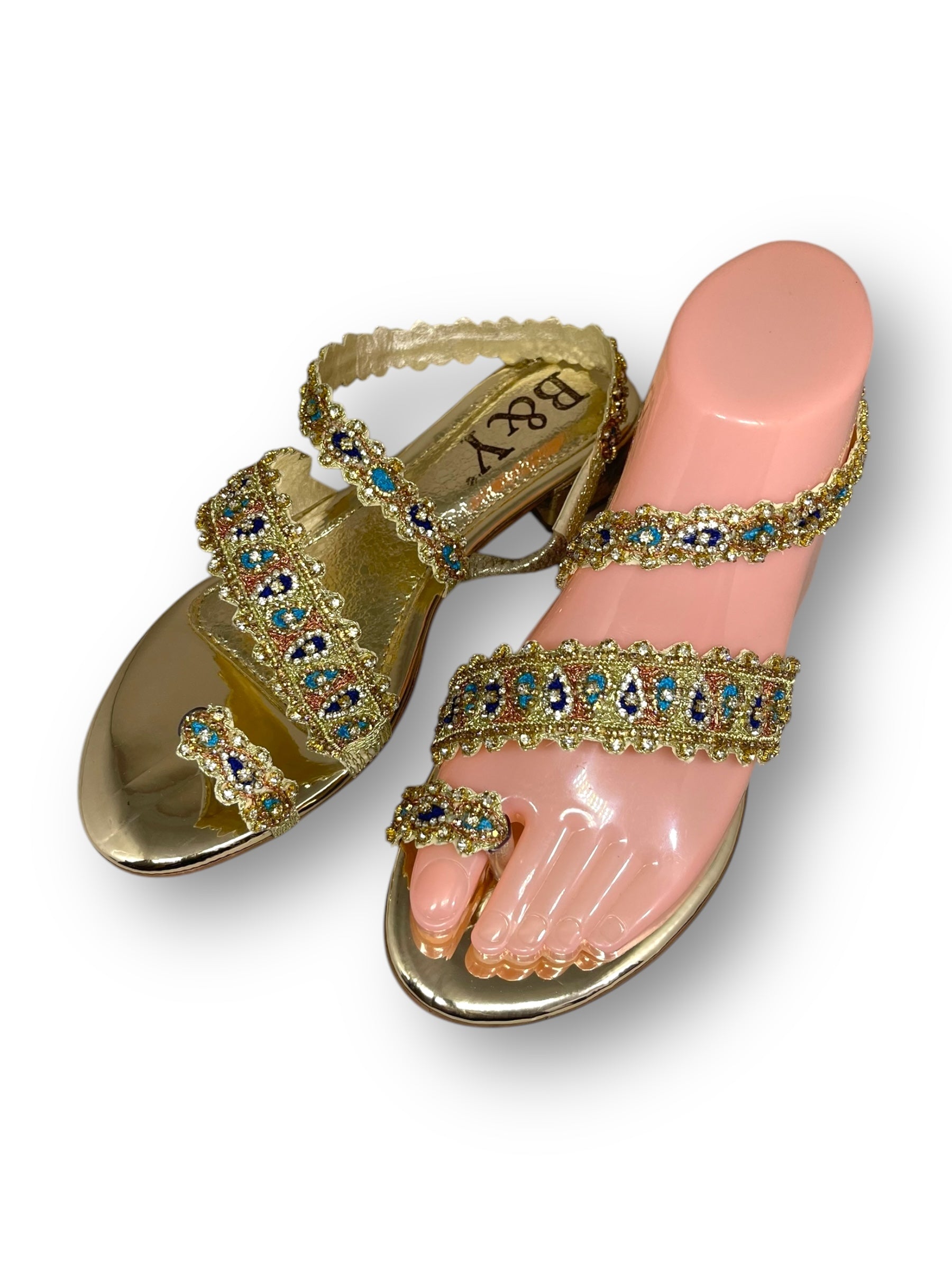 Sandália 9350 Dourada Com Salto Bloco 3cm