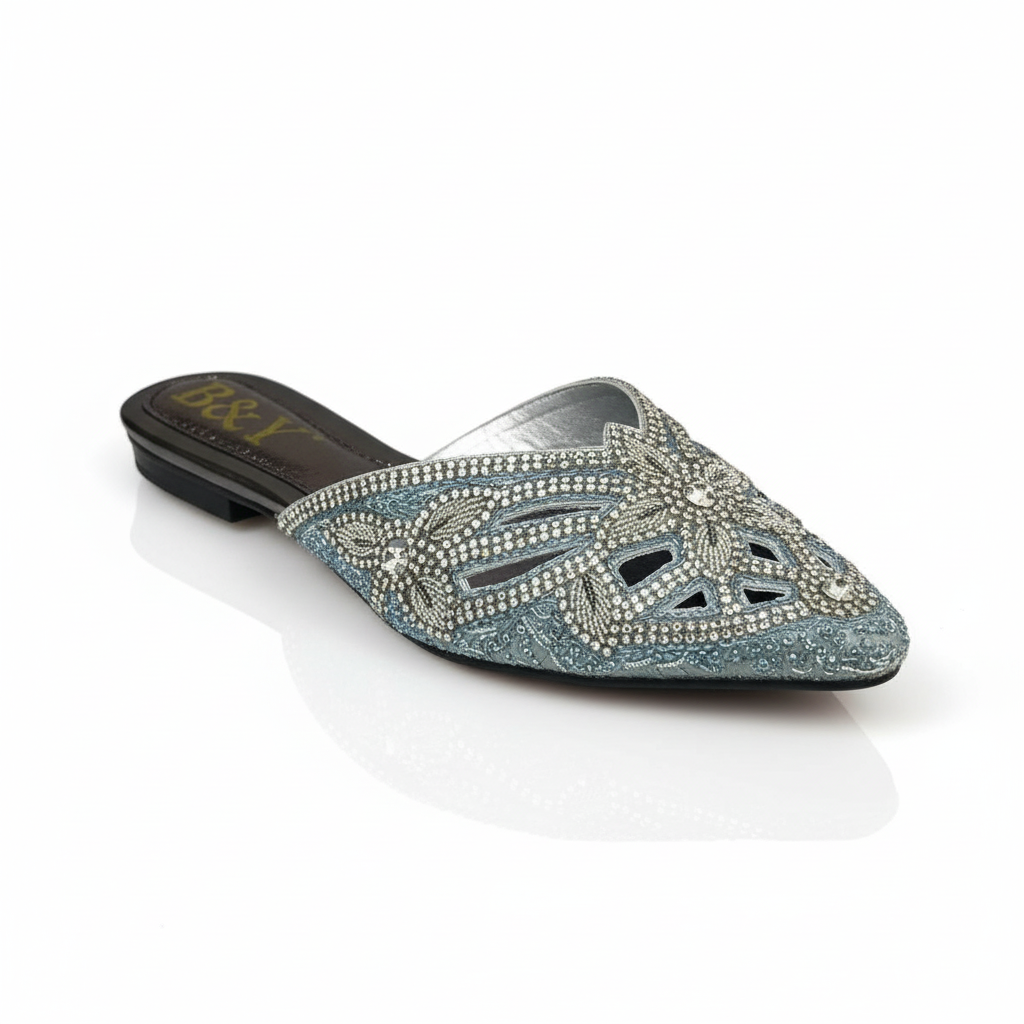 mule feminina feita a mao prata sem salto