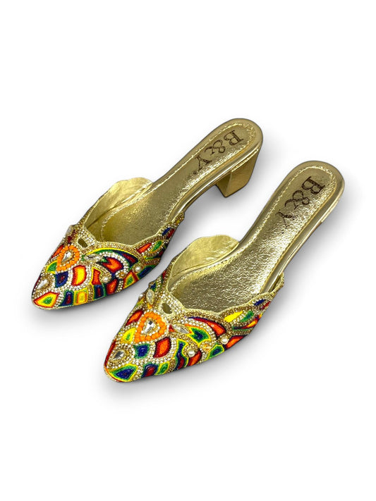 Mule 9315 Dourado Com Salto 6cm