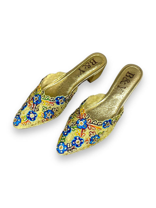 Mule 9713 Dourado Com Salto 6cm