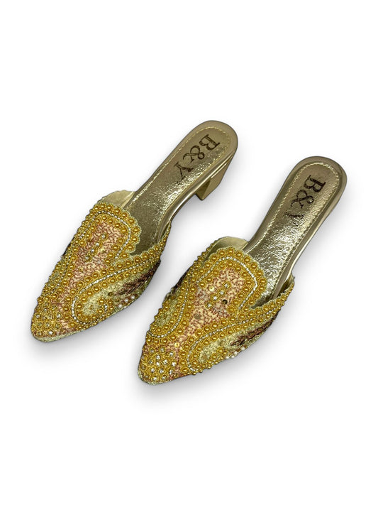 Mule 9732 Dourado Com Salto 6cm