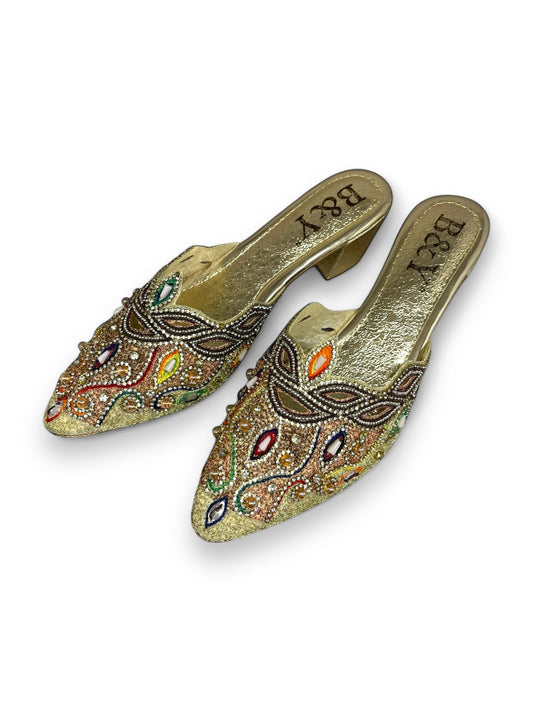Mule 9737 Dourado Com Salto 6cm