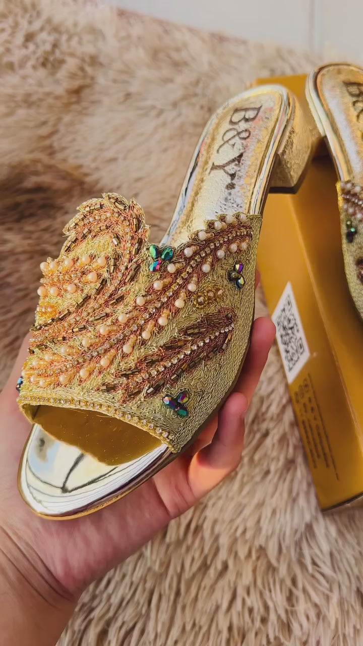 Tamanco 9516 Dourado Salto Bloco