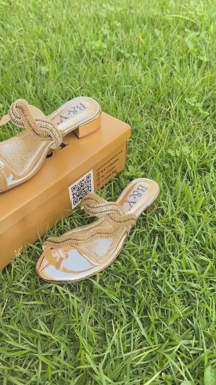 Tamanco 9617 Dourado Salto Bloco