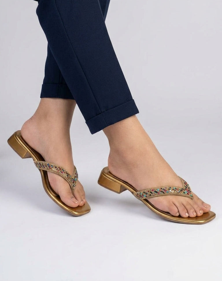 Chinelo 1222 Bronze Colorido Salto Baixo 2 cm