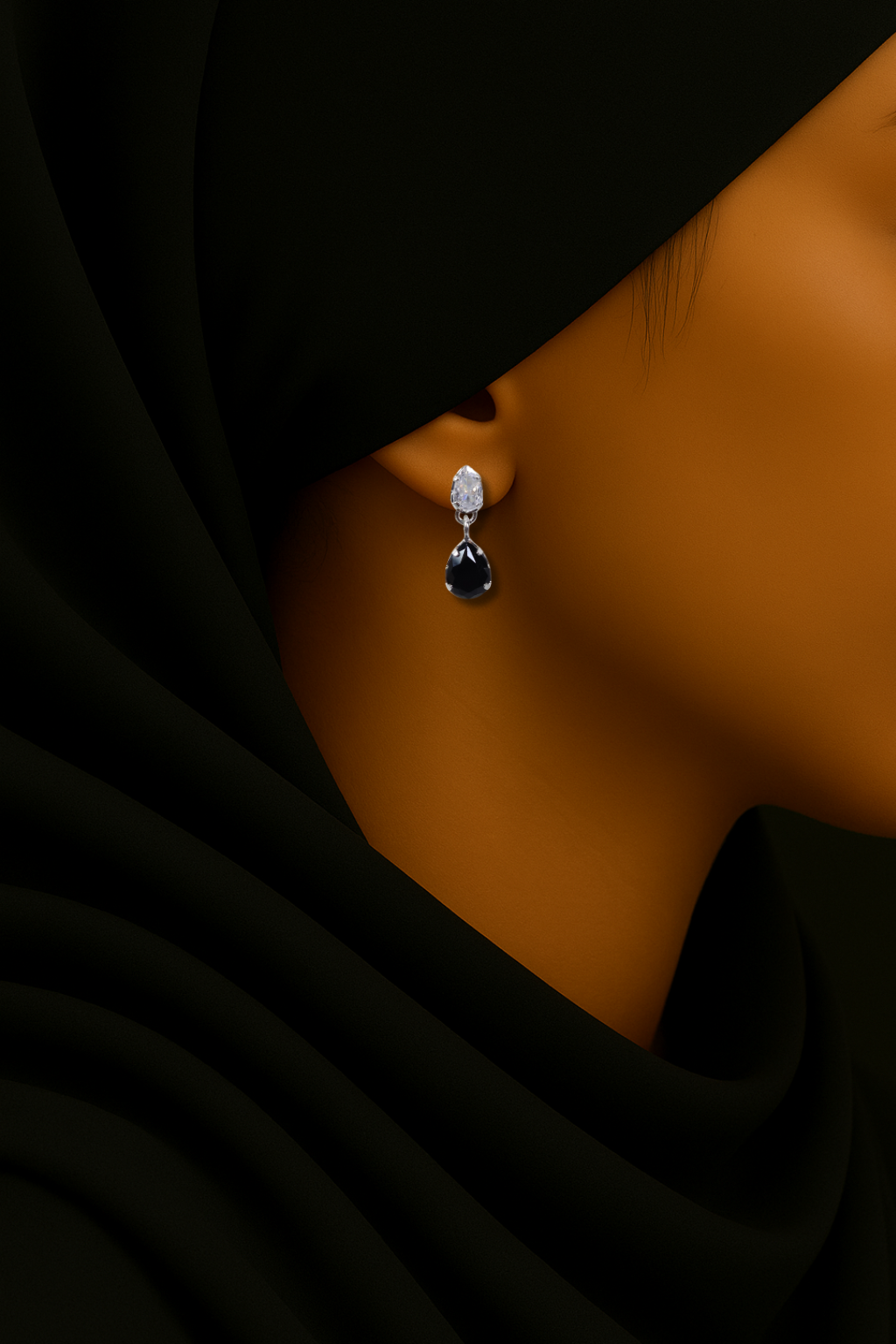 Brinco Prata 925 com Zirconia Preta 1006