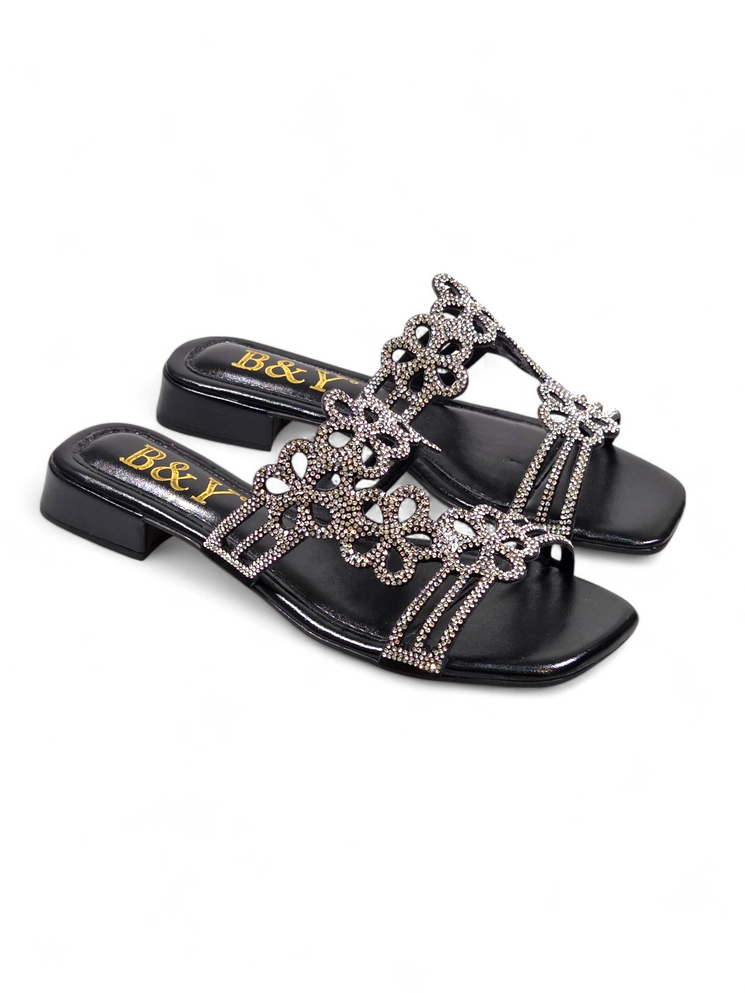 Tamanco 3001 Preto Prateado Salto Baixo