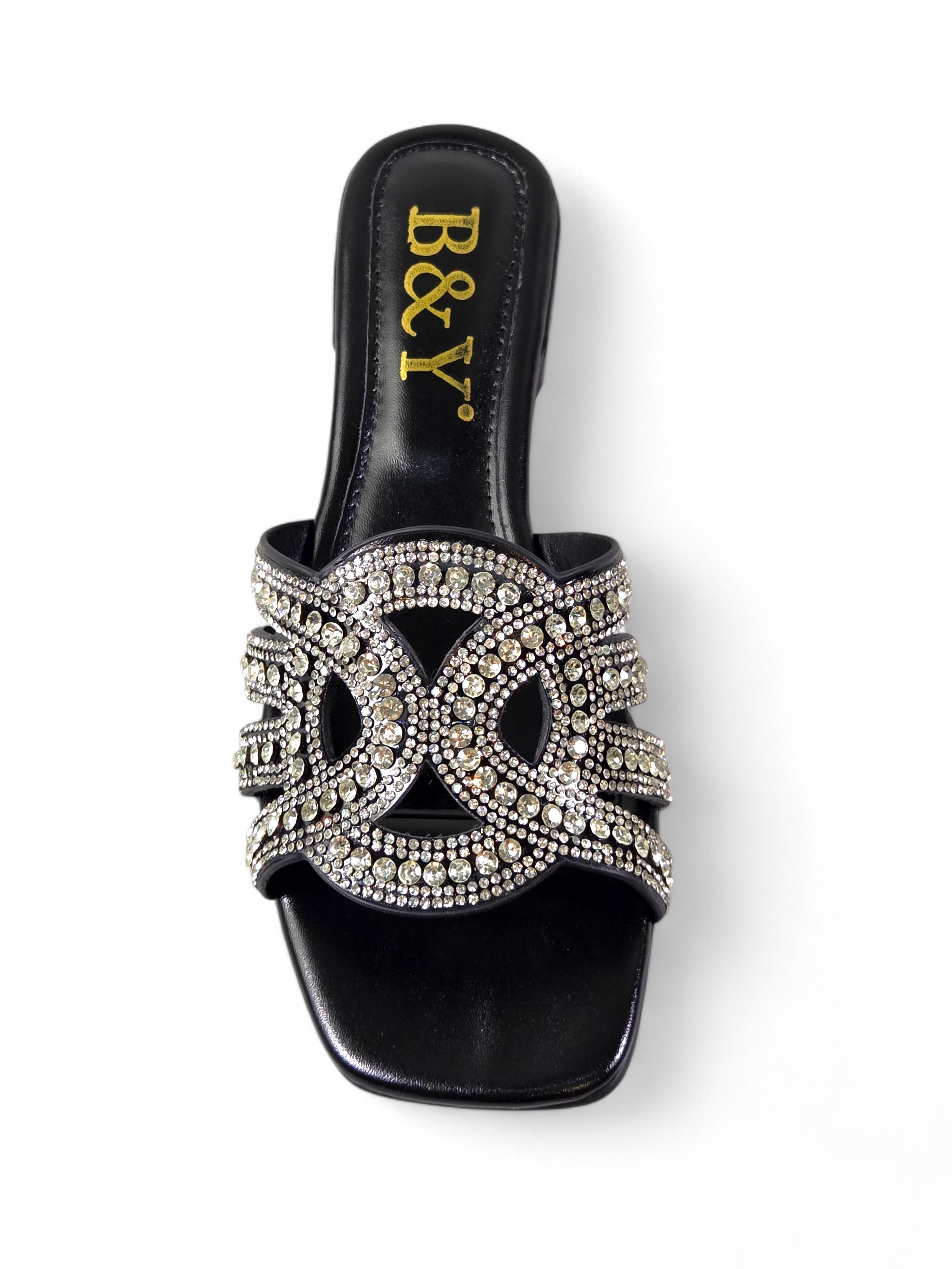 Tamanco 1219 Preto Prateado Salto Bloco