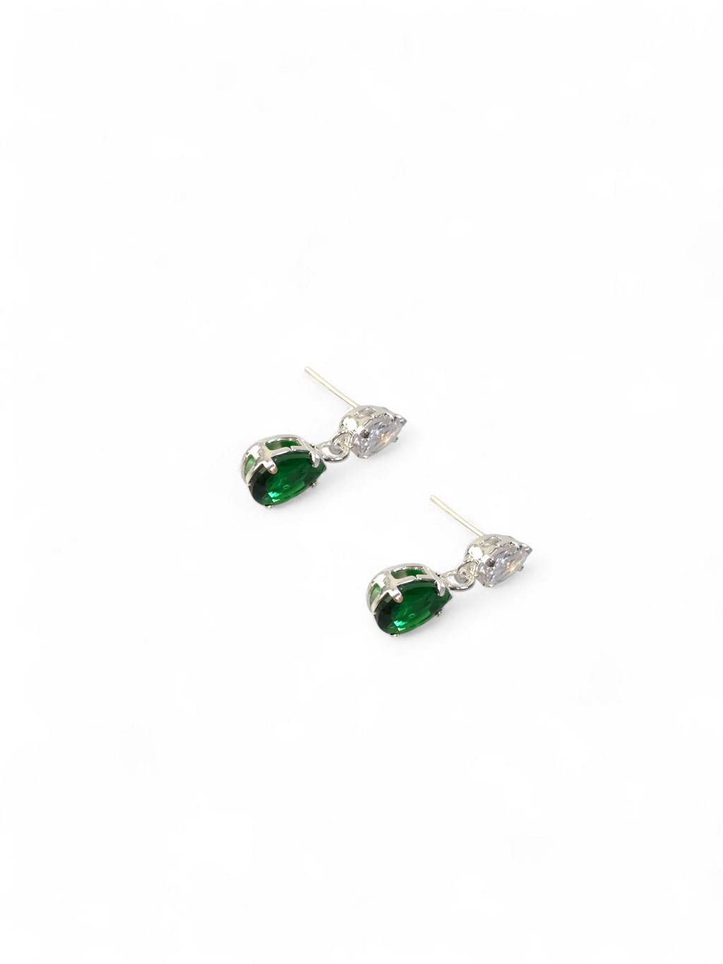 Brinco Gota Prata 925 com Zirconia Verde 1002