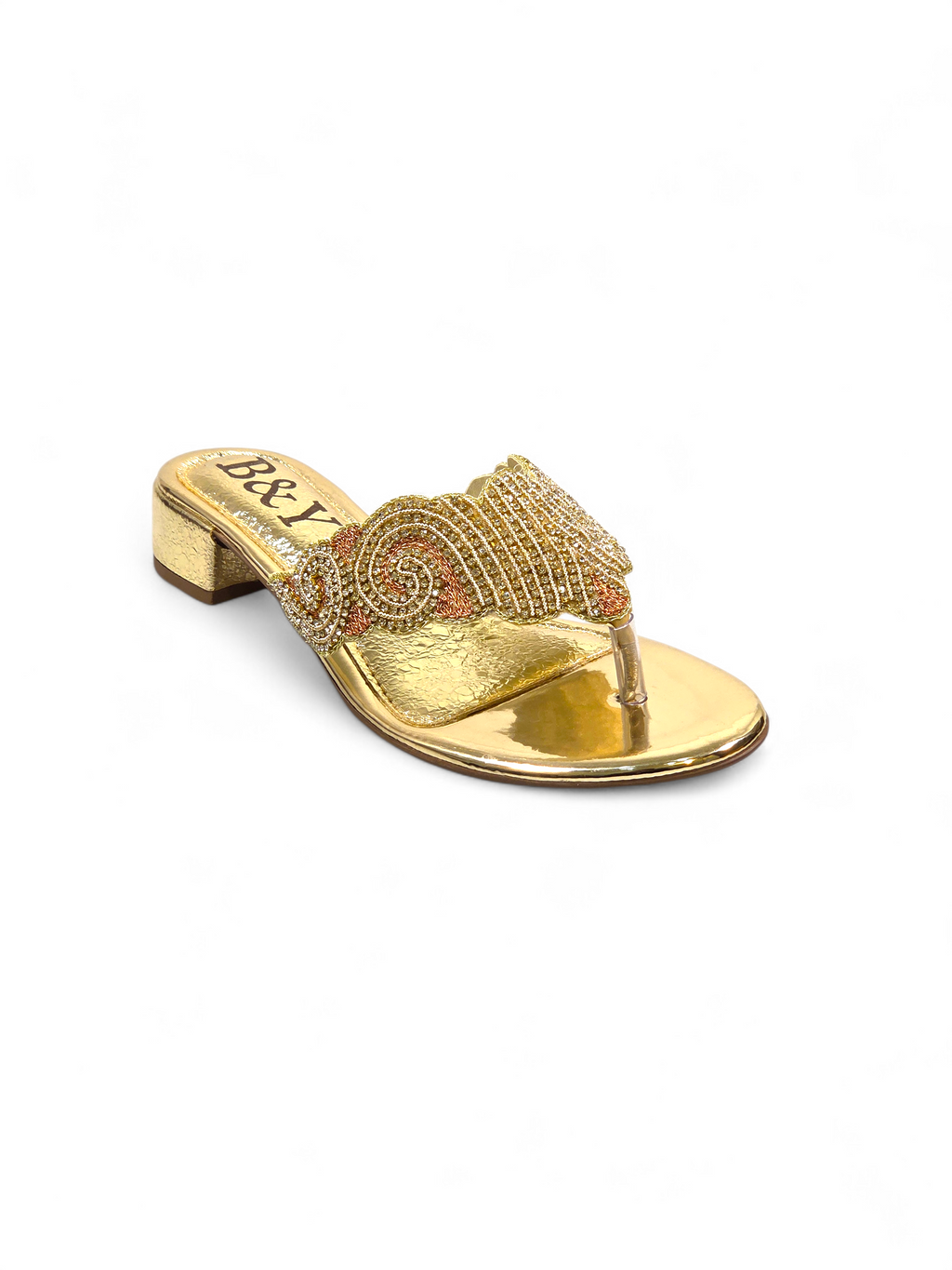 Chinelo 9827 Dourado com Rosa Salto Bloco