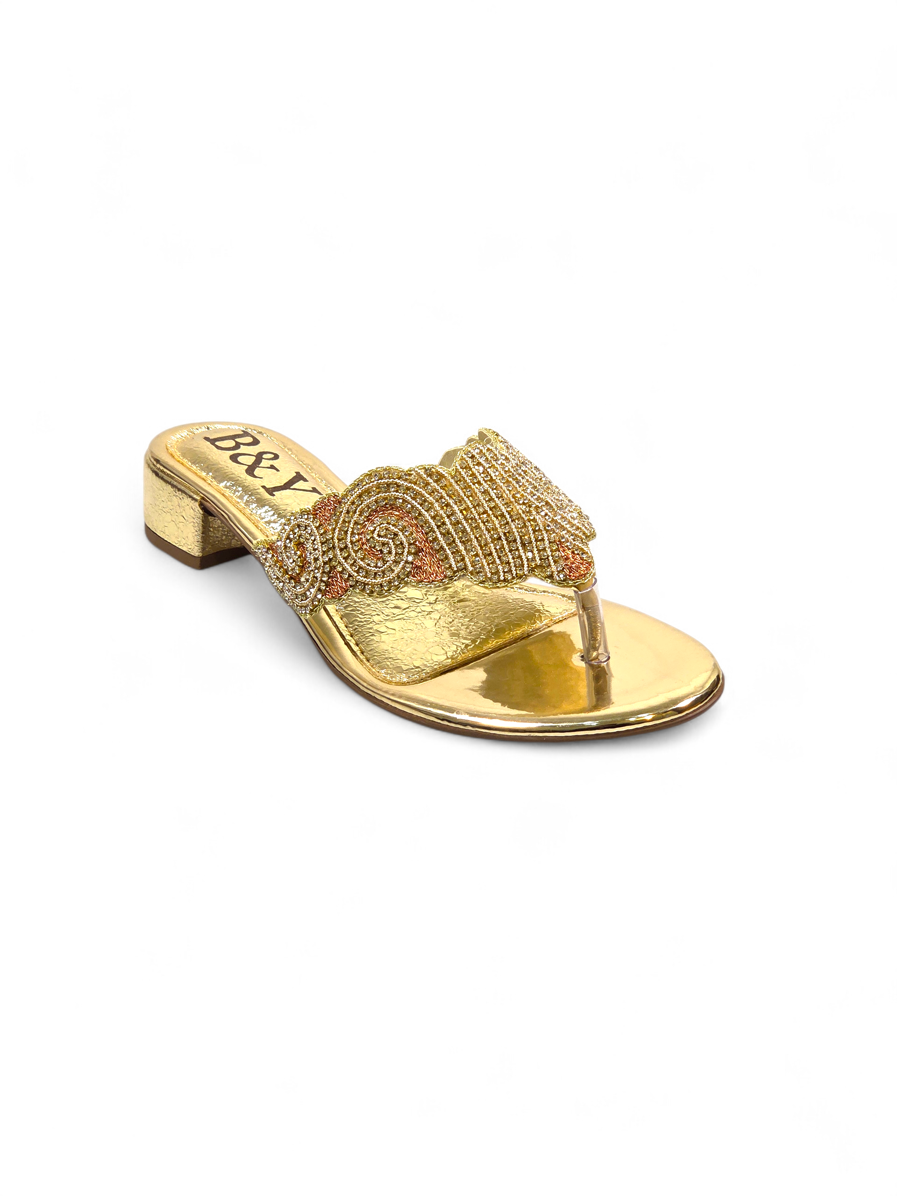Chinelo 9827 Dourado com Rosa Salto Bloco
