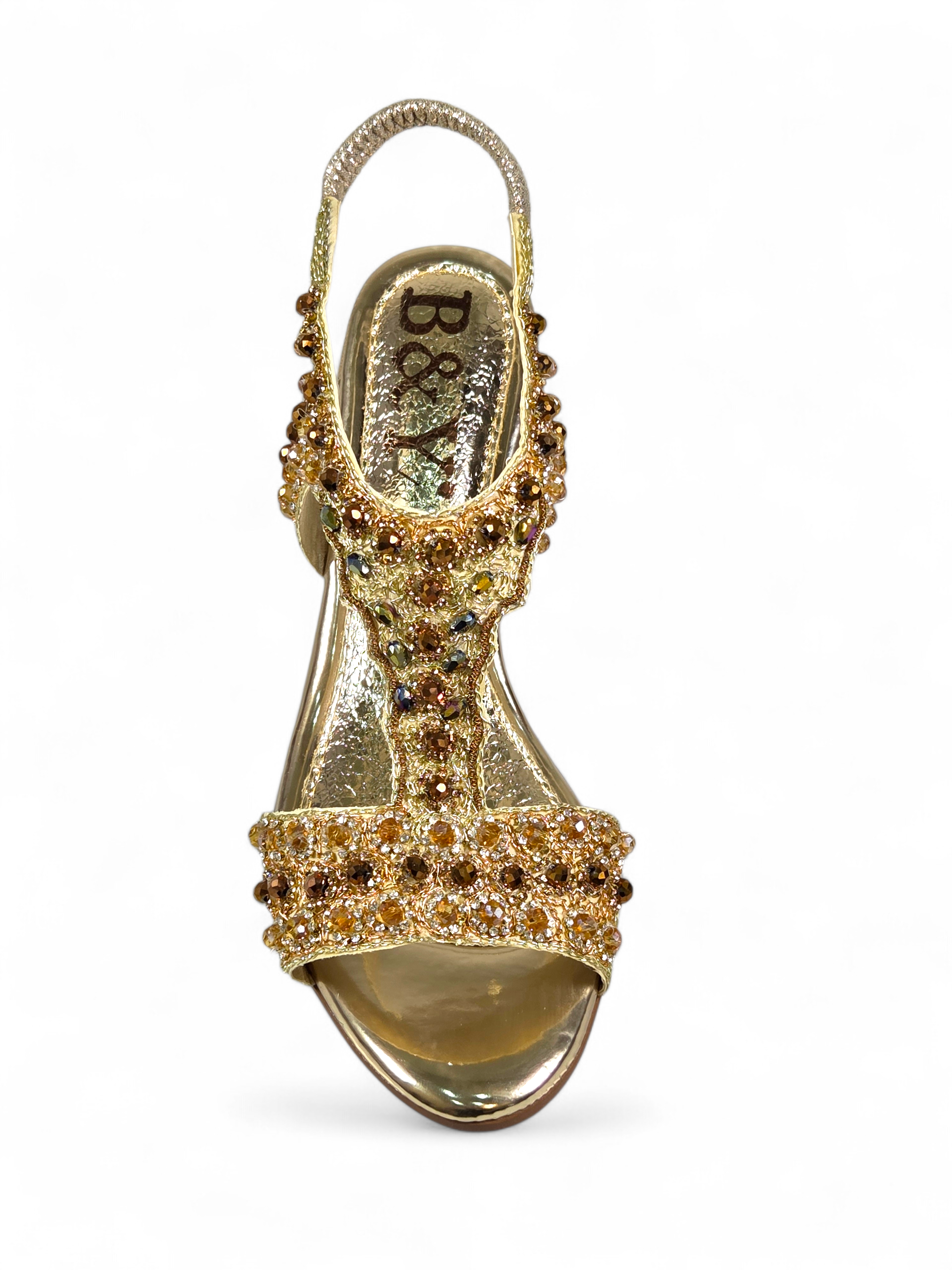 Sandália 9458 Dourado Com Salto Alto 6cm