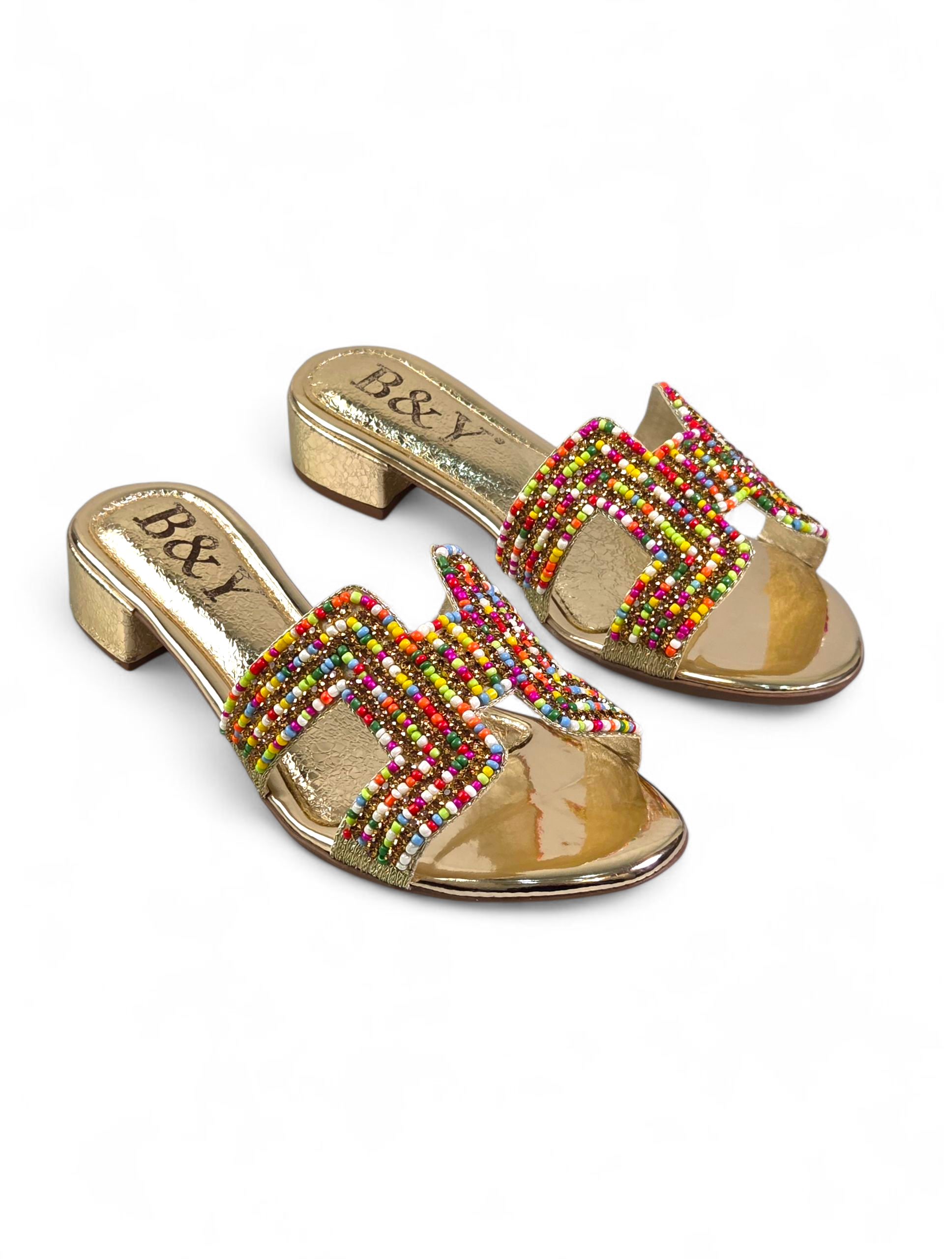 Tamanco 9135 Dourado Colorido Salto Bloco