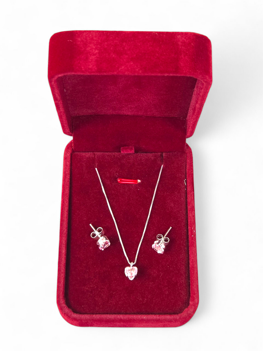 Conjunto em Prata 925 com Cristal de Zircônia Rosa 1001