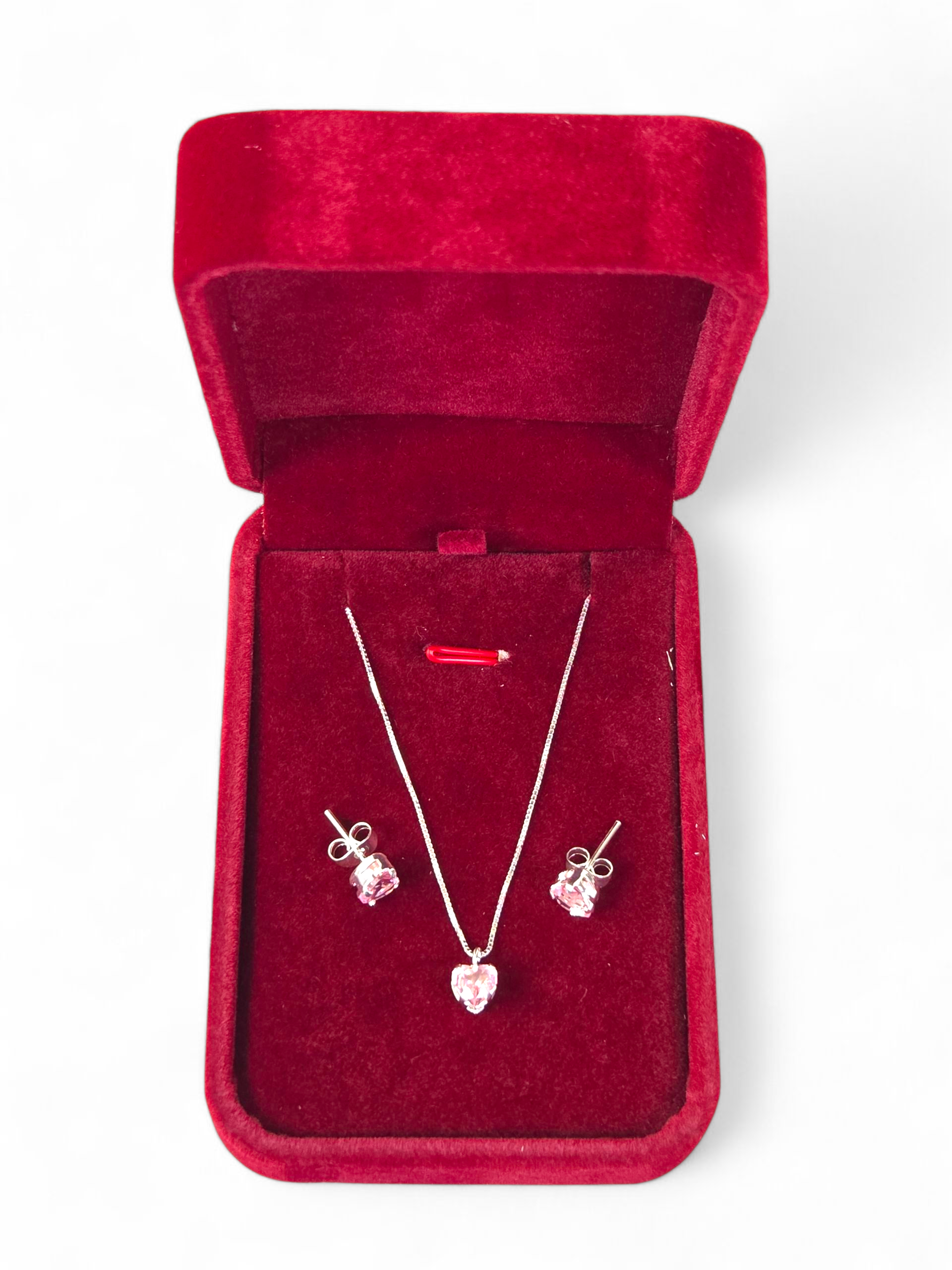 Conjunto em Prata 925 com Cristal de Zircônia Rosa 1001