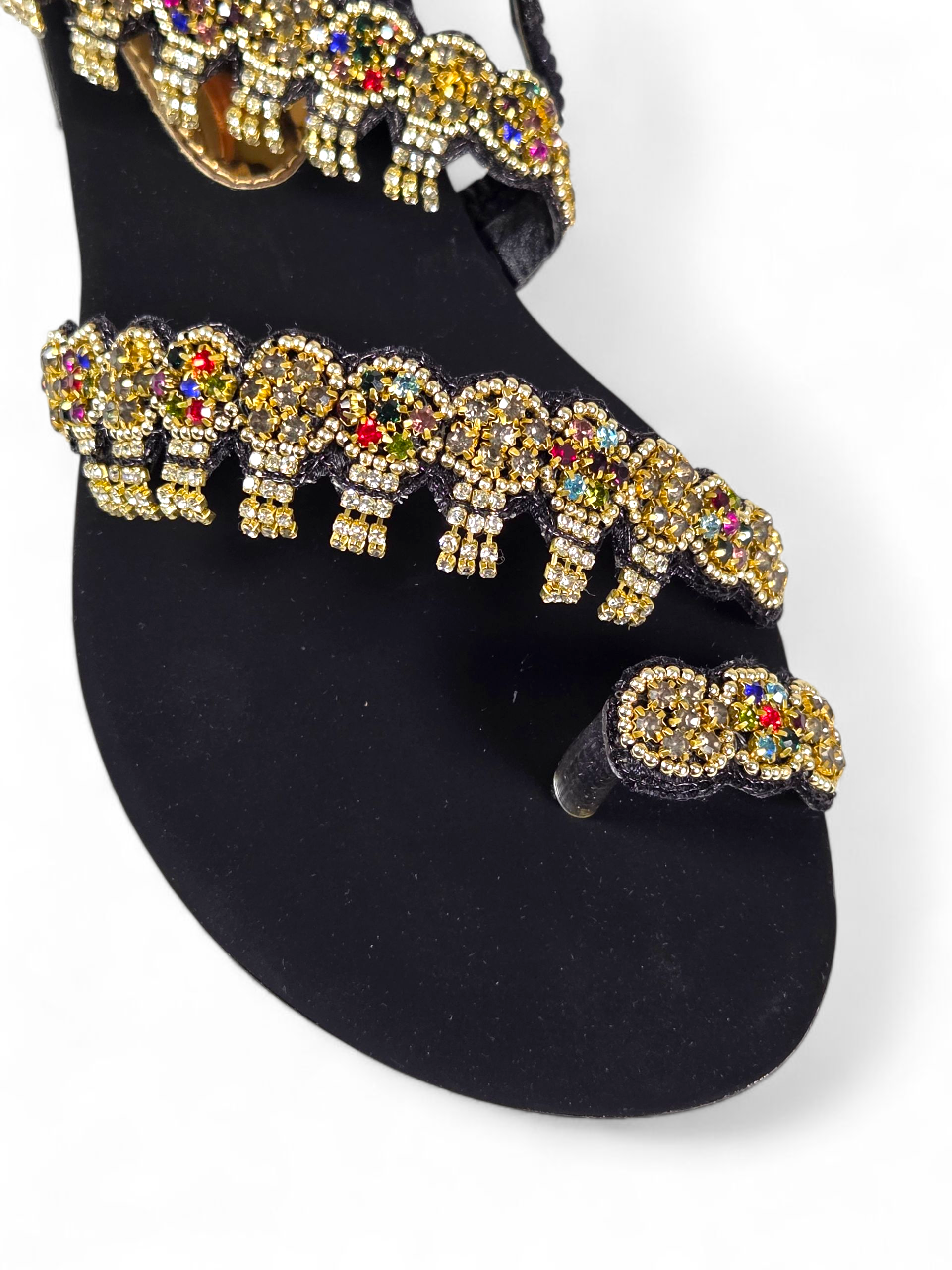 Sandália 9159 Preto Colorido Sem Salto