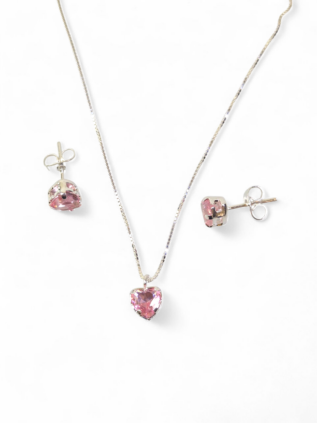 Conjunto em Prata 925 com Cristal de Zircônia Rosa 1001