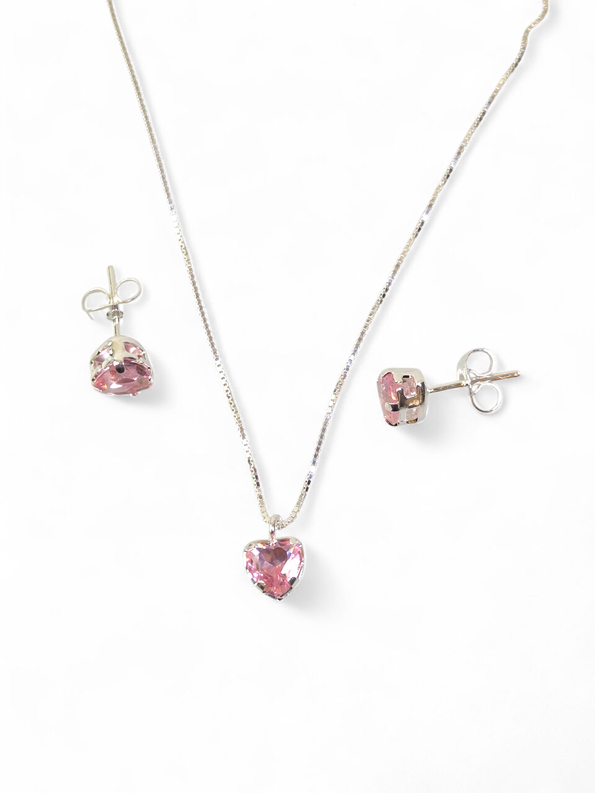 Conjunto em Prata 925 com Cristal de Zircônia Rosa 1001