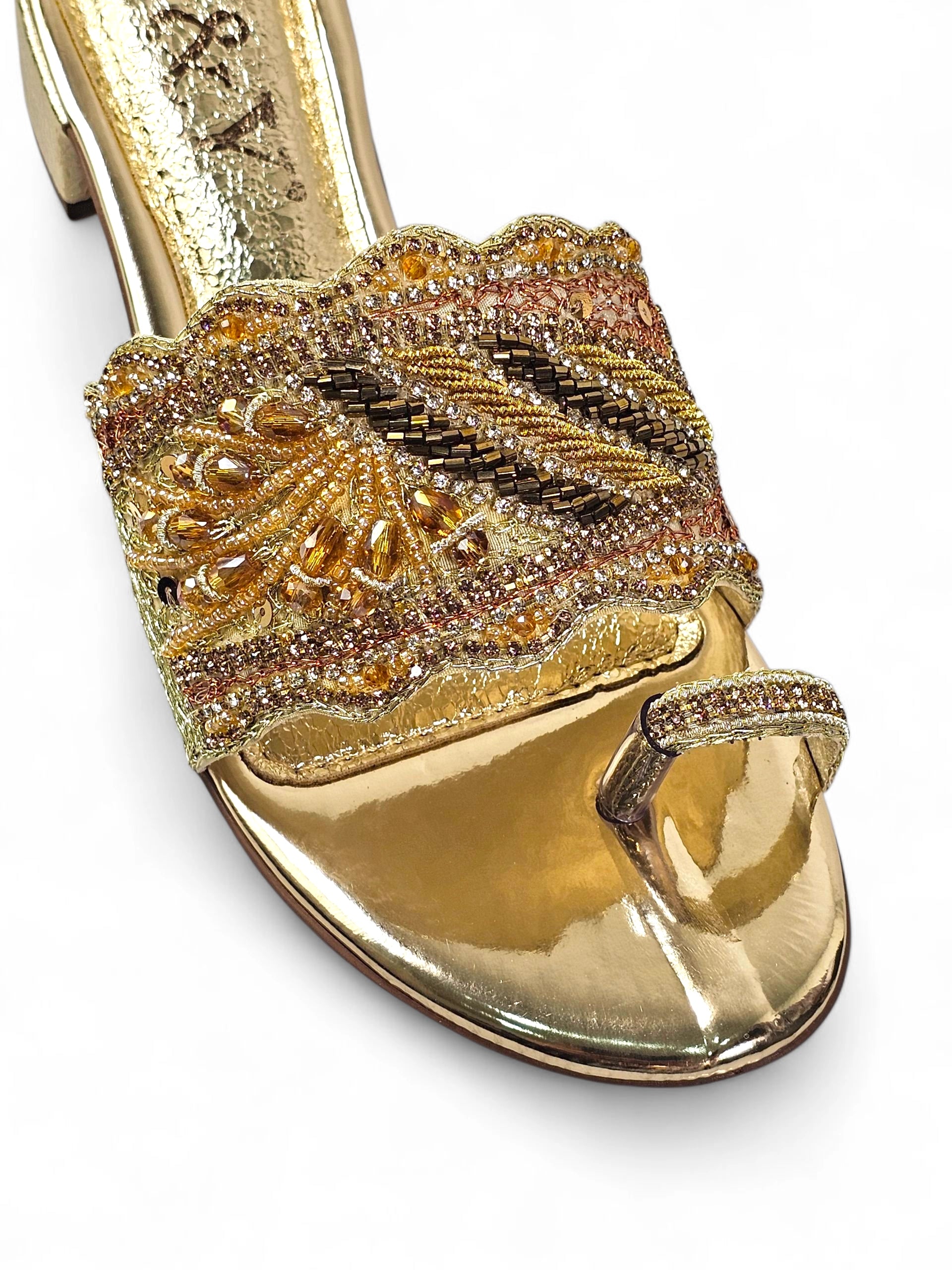 Tamanco 9431 Dourado Salto Bloco