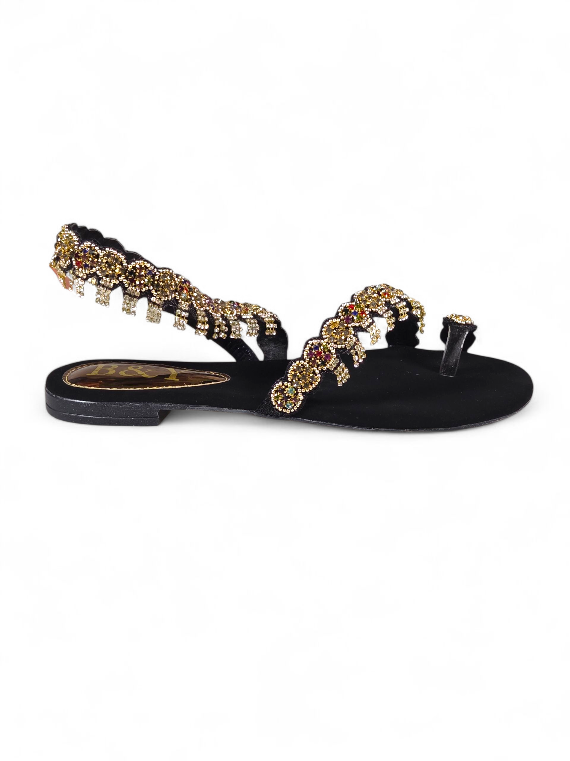 Sandália 9159 Preto Colorido Sem Salto